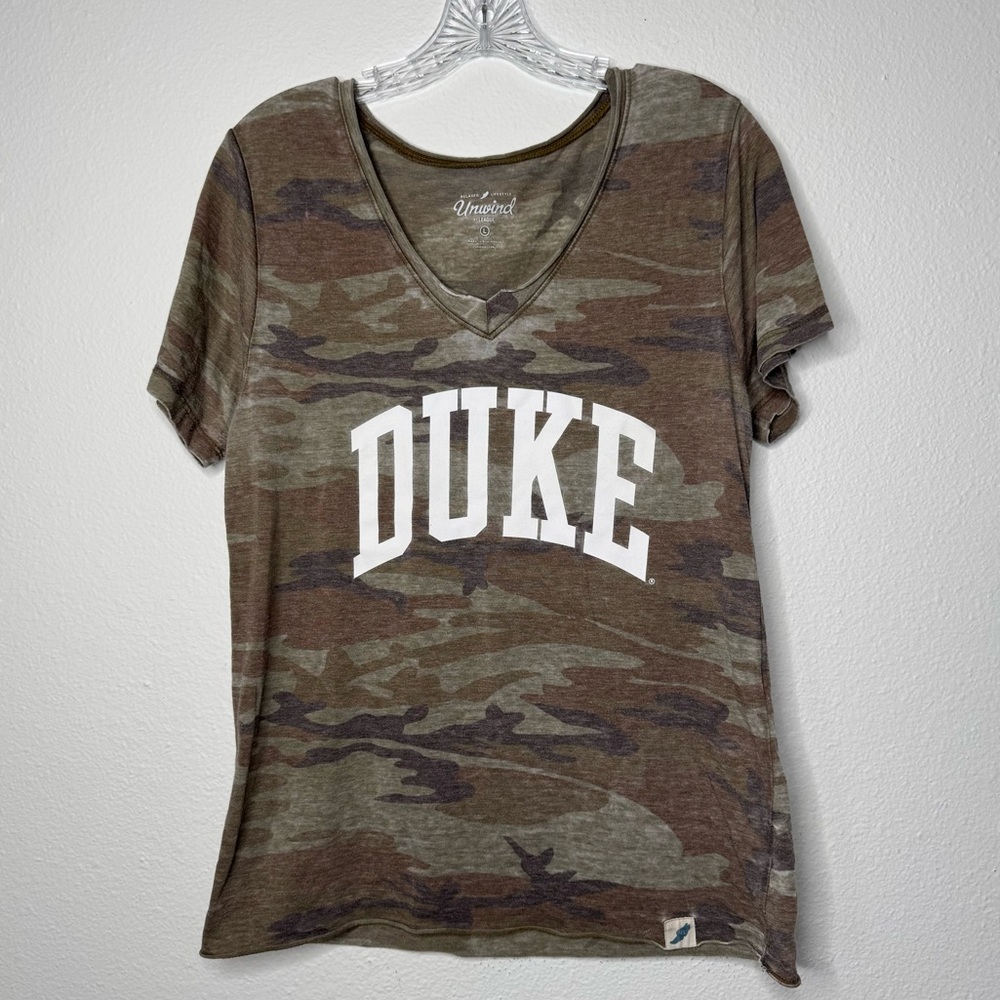 Unwind by‎ League Camo Duke University T Shirt Womens Size L Camouflage College